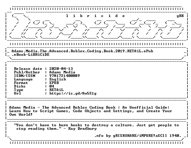 Adams Media The Advanced Roblox Coding Book 2019 Retail Epub Ebook Libricide Scnlog Me - roblox scripting book