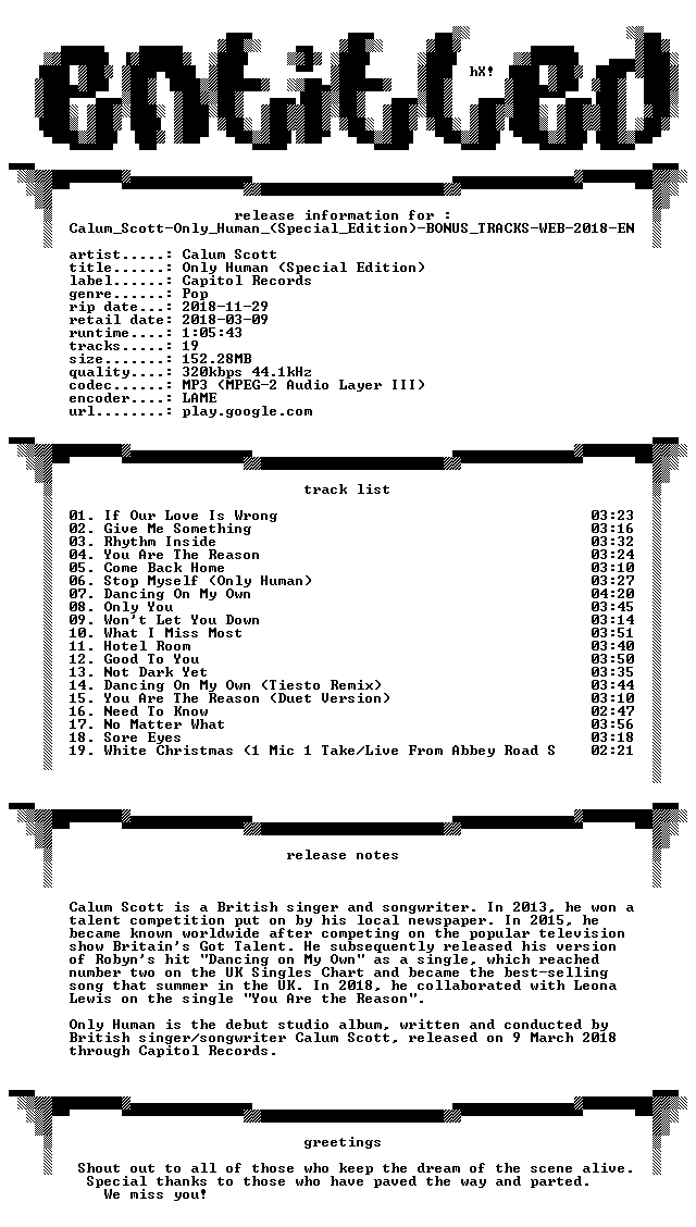 Calum Scott Only Human Special Edition Bonus Tracks Web 2018 Entitled Scnlog Me