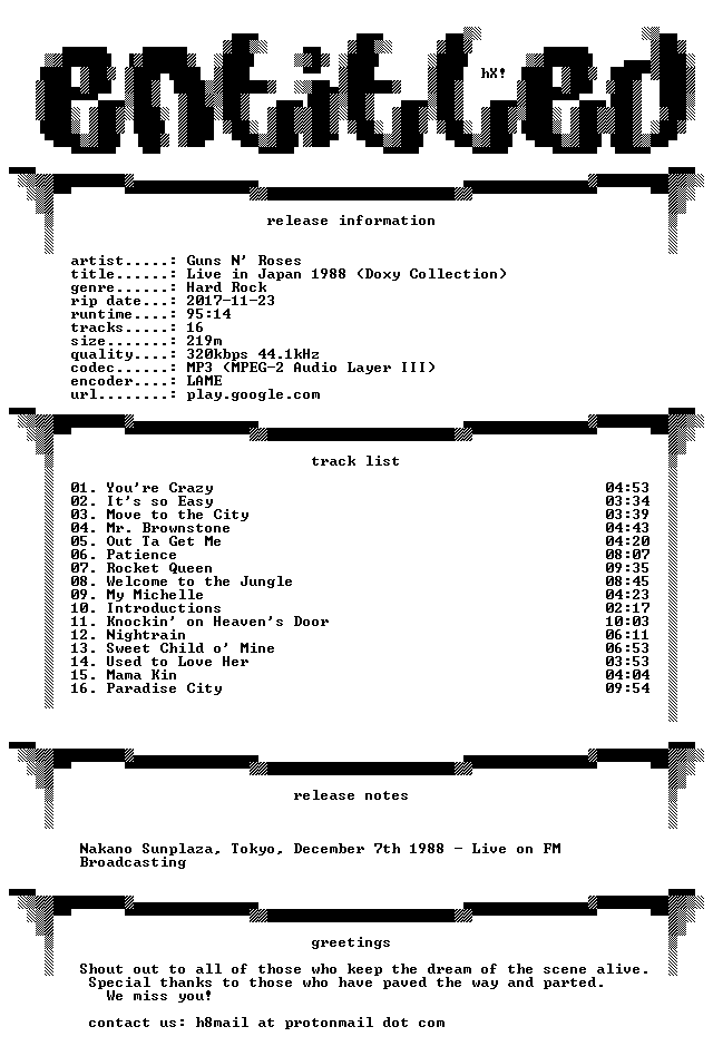 Guns N Roses Live In Japan 1988 Doxy Collection Remastered Web 2016 Entitled Scnlog Me